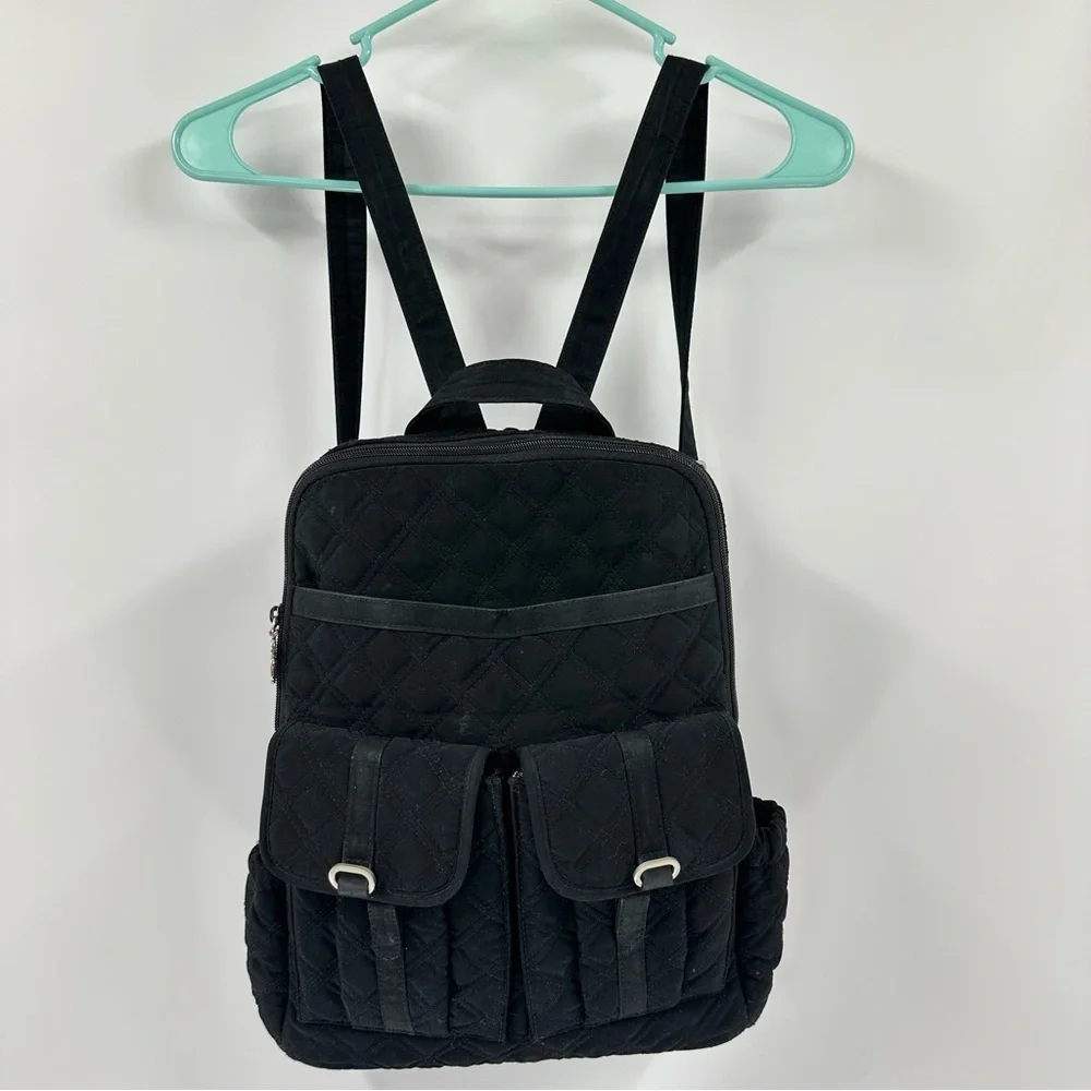 Vera Bradley Black Quilted Campus Back-pack Microfiber - Picture 2 of 14